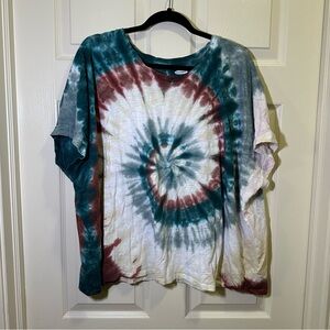 Old Navy Tie Dye Shirt Top Cuffed Short Sleeves Oversized Cropped Size XXL Tall